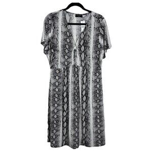 Lane Bryant Black & White Snake Print Midi Dress with Pockets Women's Size 14/16